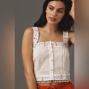 Hunter Bell NWT Emery Embroidered Cotton Pom Pom Top Women's size XL